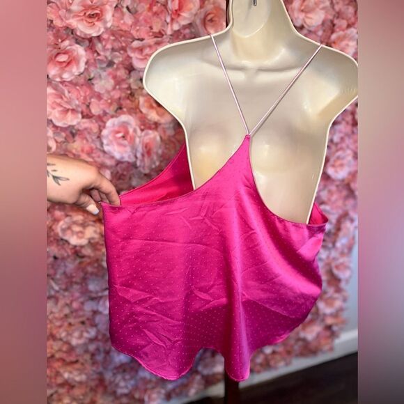 Victoria's Secret (XL) Hot Pink Polka Dot Polyester Tank Top w Spaghetti Straps - Picture 2 of 7